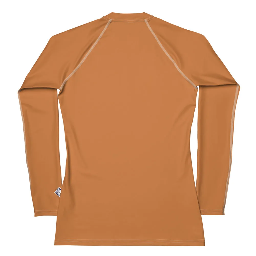 Versatile Vibes: Solid Color Long Sleeve Rash Guard for Women - Raw Sienna