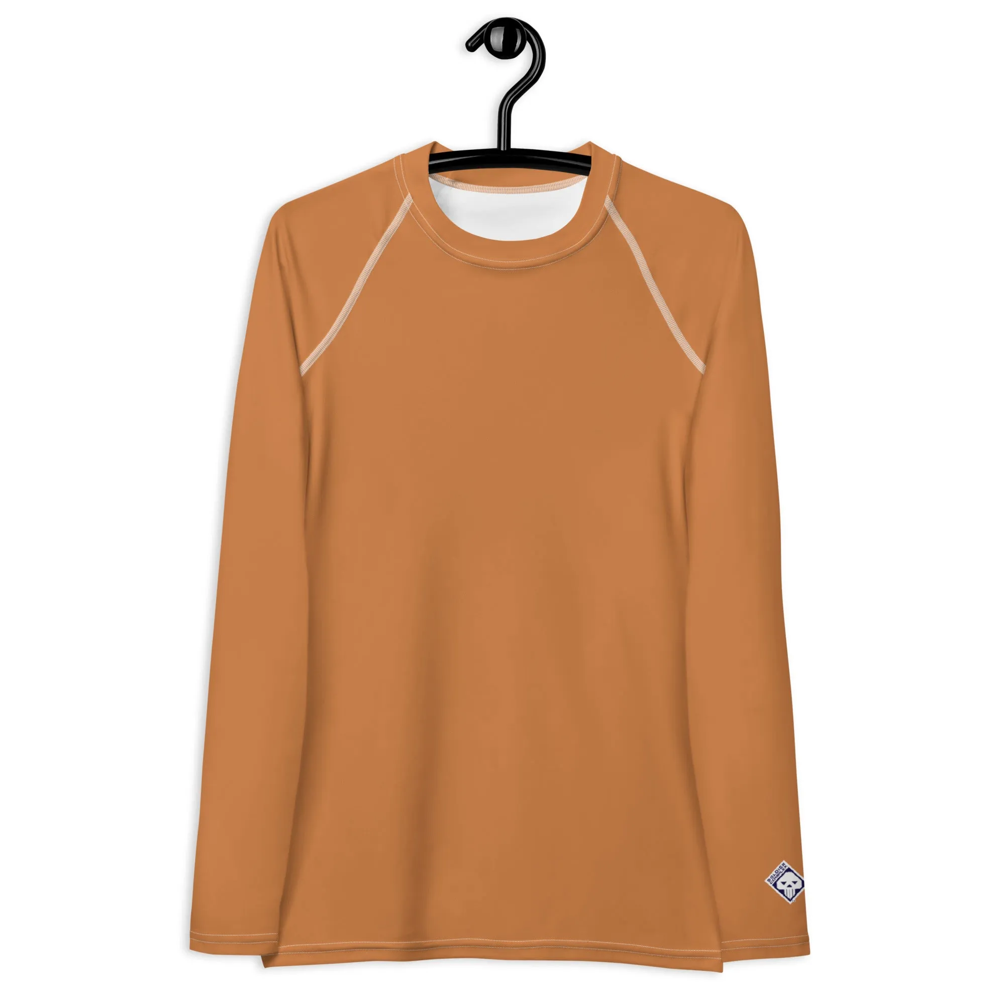 Versatile Vibes: Solid Color Long Sleeve Rash Guard for Women - Raw Sienna