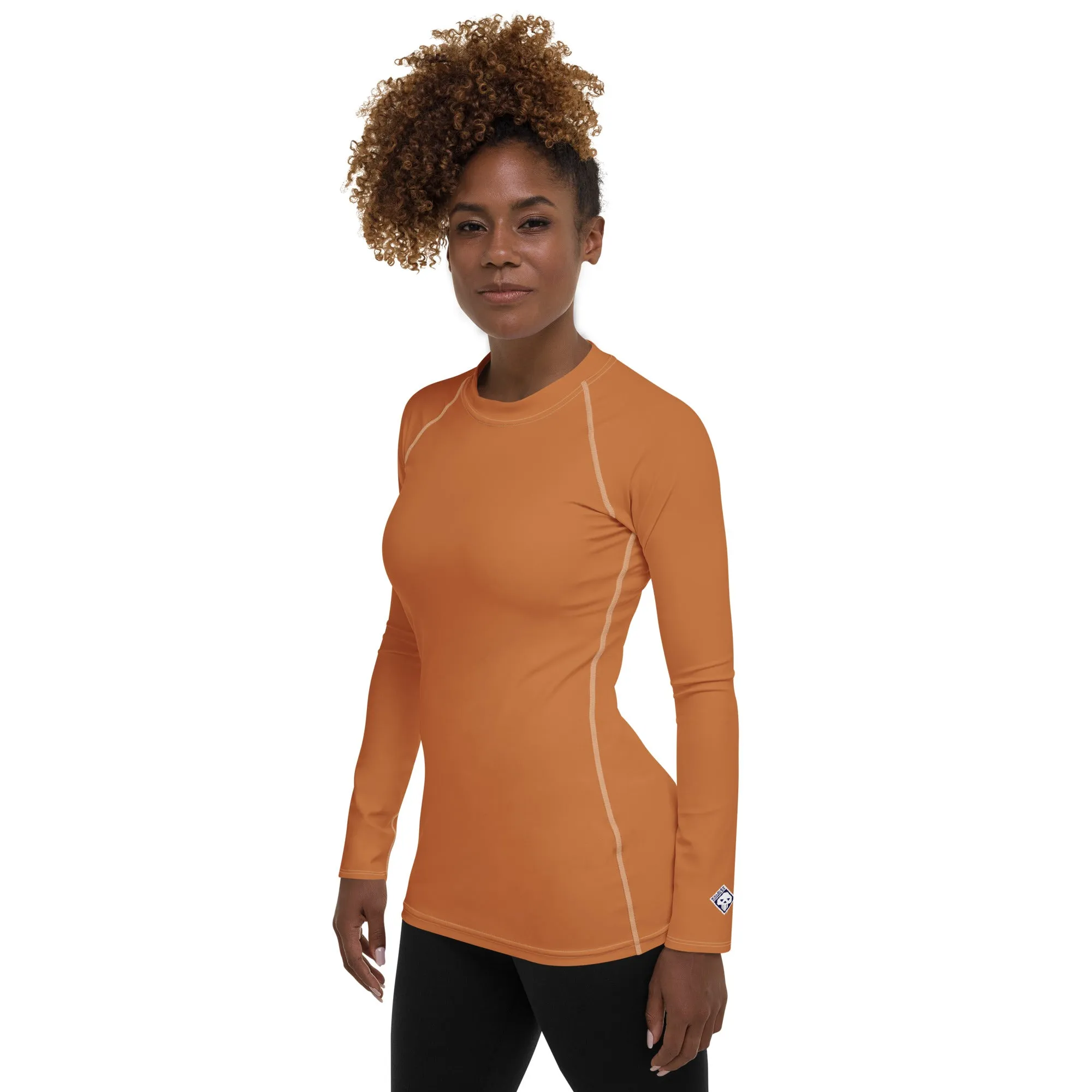 Versatile Vibes: Solid Color Long Sleeve Rash Guard for Women - Raw Sienna