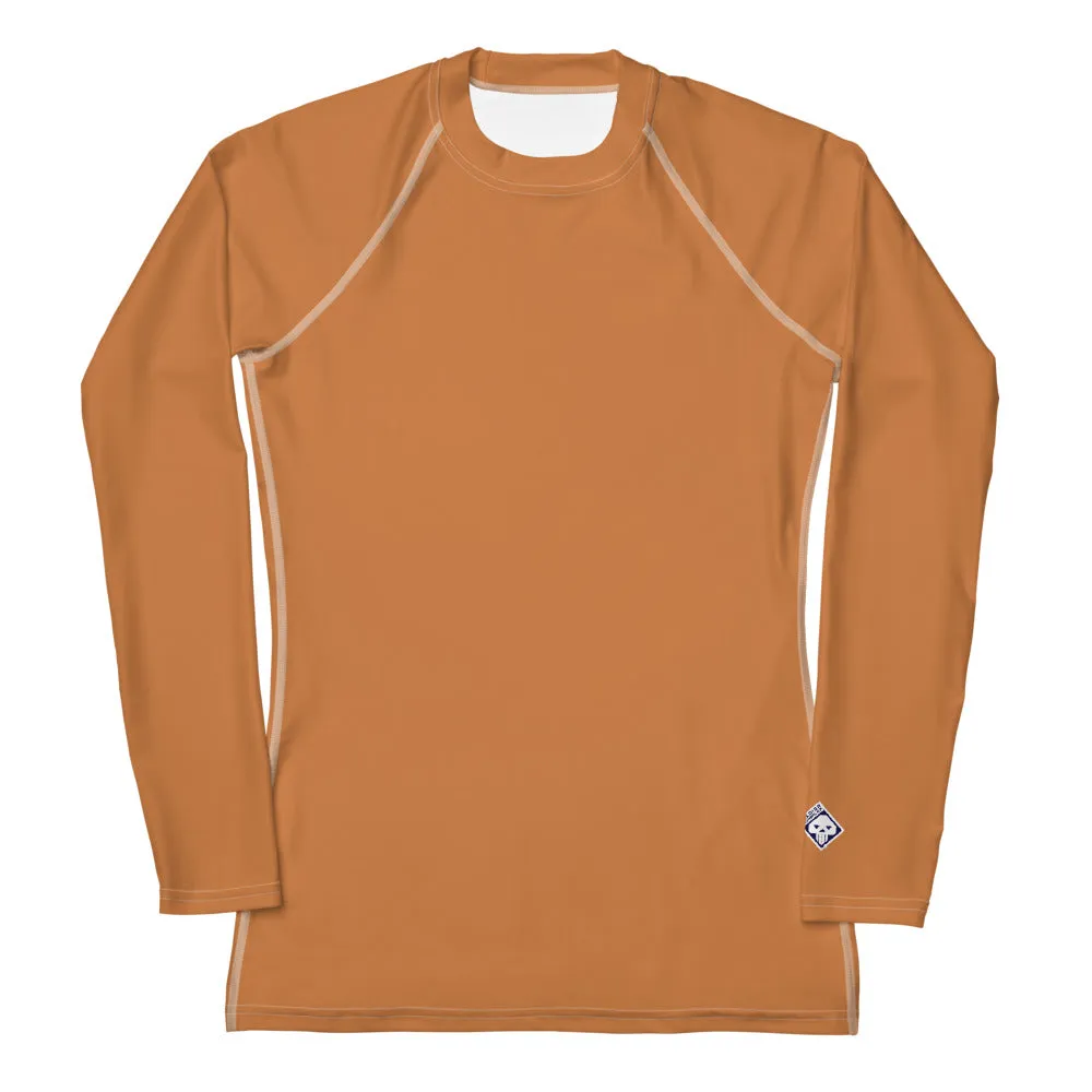 Versatile Vibes: Solid Color Long Sleeve Rash Guard for Women - Raw Sienna